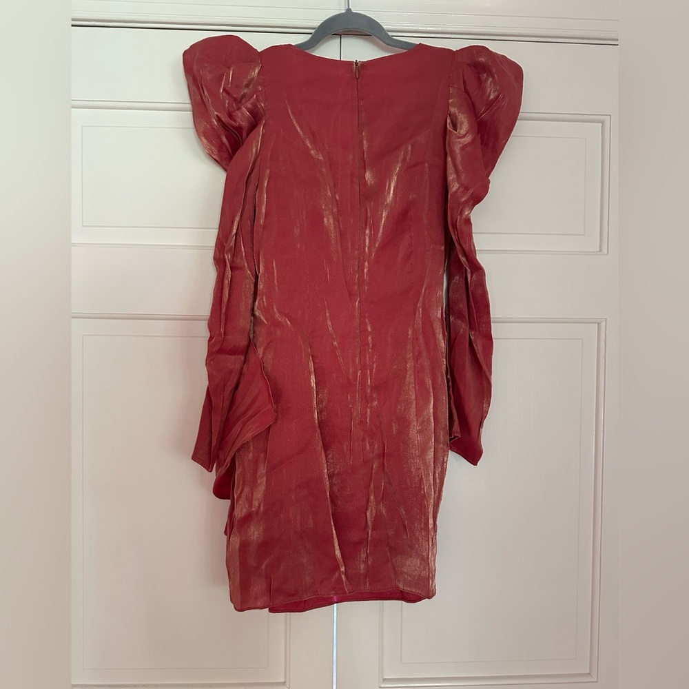 Elliatt ‘Golden’ Dress S metallic puff sleeve orange pink gold fall vibes - Picture 9 of 9